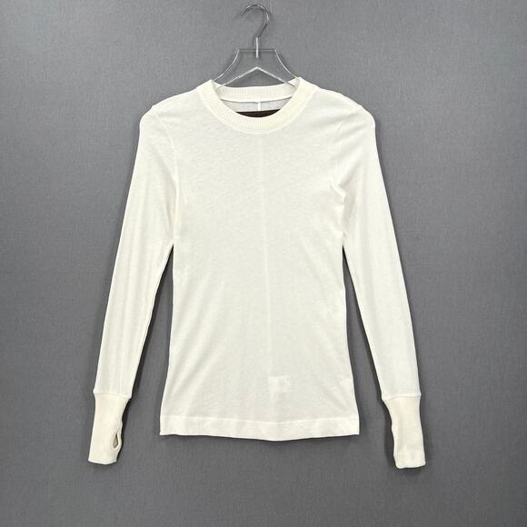 ENZA COSTA Cashmere Easy Cuffed Crew Top Womens XS Cream Long Sleeve Tee NEW - Picture 3 of 15